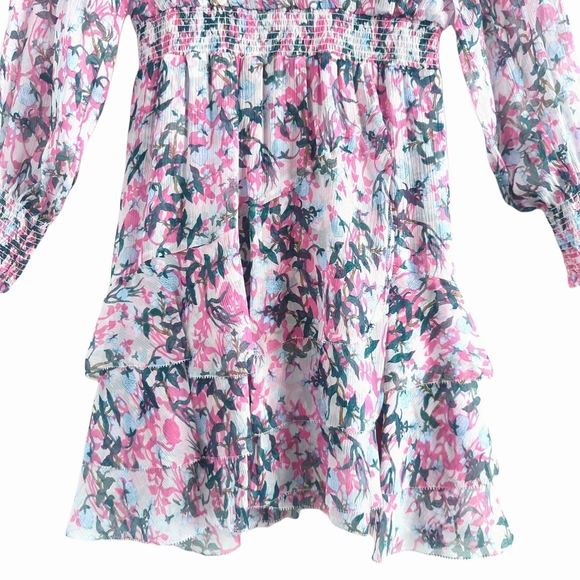 DIANE VON FURSTENBERG Kelby Floral Silk Mini Tiered Ruffle Pink Dress Size XS - Picture 9 of 17